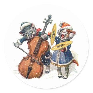 Cats Play the Cello and Cymbals in the Snow Classic Round Sticker