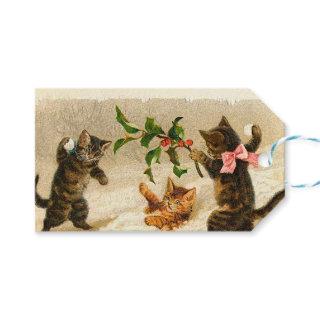 Cats playing in the snow Vintage Christmas Gift Tags