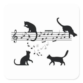 Cats Playing Music Notes Square Sticker