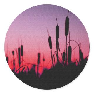 Cattails in the Sunset Classic Round Sticker