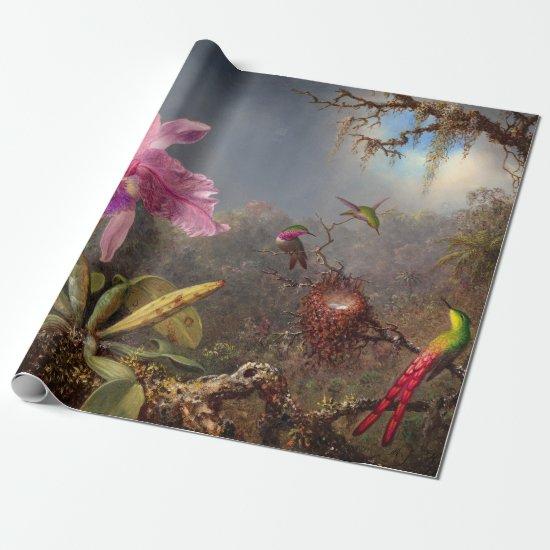 Cattleya Orchid and Three Hummingbirds by Heade