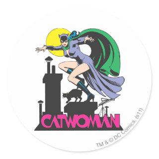 Catwoman & Logo Pink Classic Round Sticker