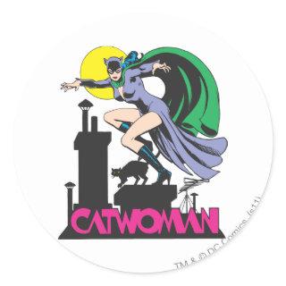 Catwoman & Pink Name Classic Round Sticker