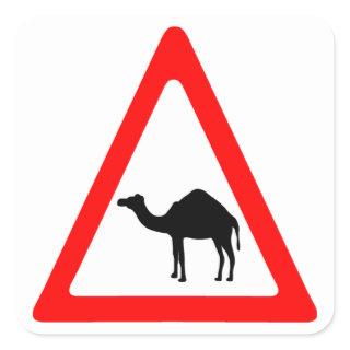 Caution Camel Crossing Traffic Sign Square Sticker