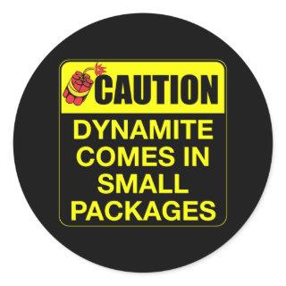 Caution Dynamite Comes In Small Packages Kids Classic Round Sticker