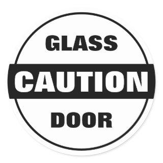 Caution Glass Door - Black and White Classic Round Sticker