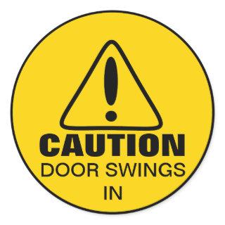 Caution Sign Door Swings In Classic Round Sticker