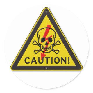 Caution! Warning Sign with Skull and Crossbones Classic Round Sticker