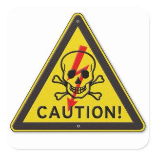 Caution! Warning Sign with Skull and Crossbones Square Sticker