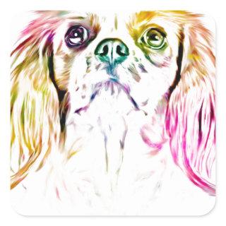 Cavalier King Charles Spaniel Dog Art Painting Square Sticker