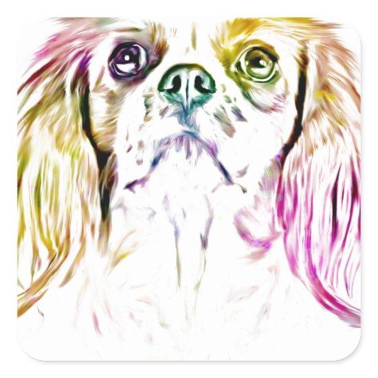 Cavalier King Charles Spaniel Dog Art Painting Square Sticker