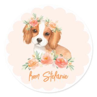 Cavalier King Charles Spaniel Peach Birthday Classic Round Sticker