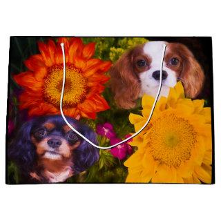 Cavalier King Charles Spaniel Sunflowers Large Gift Bag