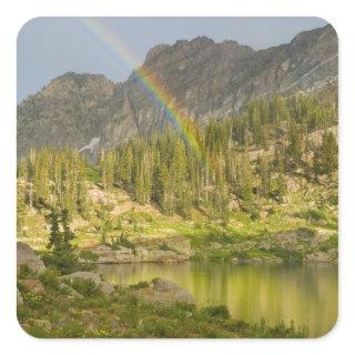 Cecret Lake with rainbow over Devil's Castle, Square Sticker