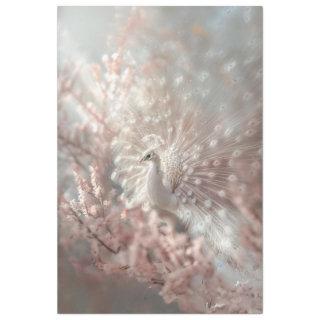 Celesial White Peacock with Bloom Pink Decoupage  Tissue Paper