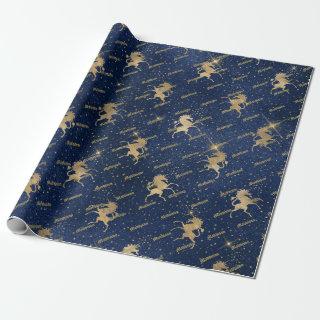 Celestial Blue and Gold Prancing Unicorn