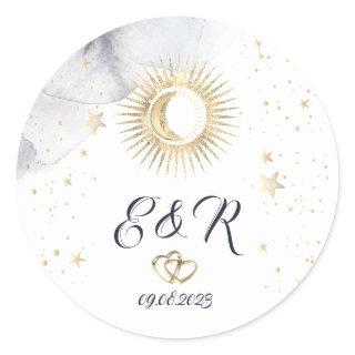 Celestial Gold Sun,Moon,Stars  Classic Round Sticker