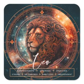 Celestial Leo Lion Fantasy Black Ethereal Zodiac Square Sticker