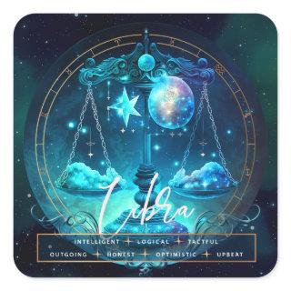 Celestial Libra Symbol Fantasy Ehereal Blue Zodiac Square Sticker