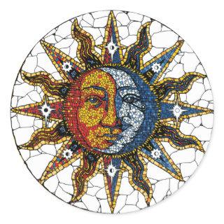Celestial Mosaic Sun and Moon COASTER Classic Round Sticker