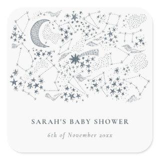 Celestial Navy Starry Night Moon Baby Shower Square Sticker