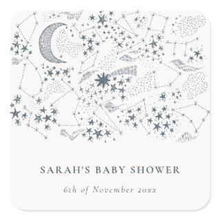 Celestial Navy Starry Night Moon Baby Shower Square Sticker