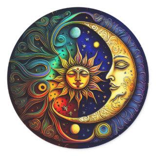 Celestial Sun and Moon Classic Round Sticker