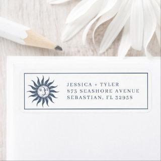 Celestial Sun & Moon Blue Wedding Invitation Label