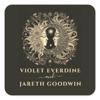 Celestial Sun Moon Wedding  Square Sticker