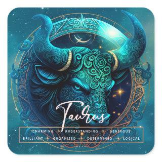 Celestial Taurus Bull Fantasy Ethereal Star Zodiac Square Sticker