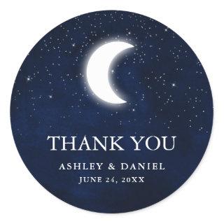 Celestial Wedding Blue Sky Moon Stars Thank You Classic Round Sticker