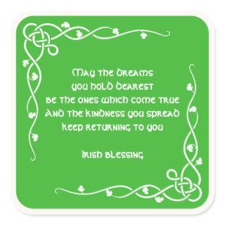 Celtic Braid - White and Green Irish Blessing (#1) Square Sticker