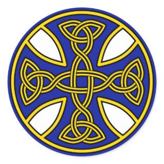 Celtic Cross Double Weave Blue Classic Round Sticker