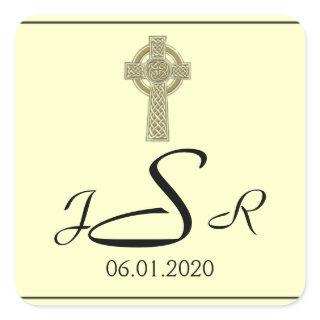 Celtic Cross in Gold Ivory Monogram Sticker