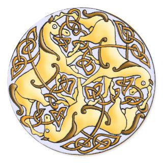 Celtic horses and knots in circle classic round sticker