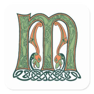 Celtic Knot Letter M, Irish Design Square Sticker