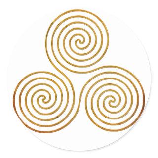 celtic triple spiral - OneLine antique gold Classic Round Sticker