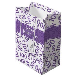 Centenarian 100th Purple Random Number Pattern Medium Gift Bag