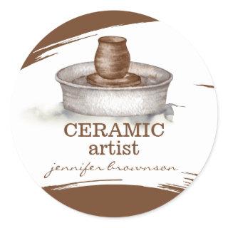 Ceramic Artist sculpting handmade Pottery turner Classic Round Sticker