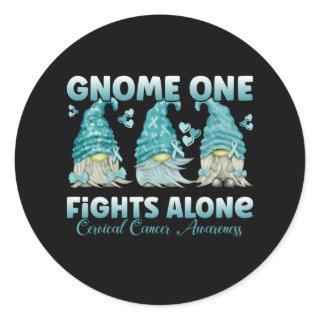 Cervical Cancer Teal Ribbon Gnome Classic Round Sticker