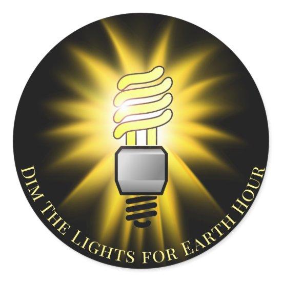 CFL Bulb Dim The Lights Earth Hour  Classic Round Sticker