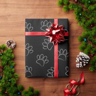 Chalk Cartoon Dog Paw Prints And Red Hearts