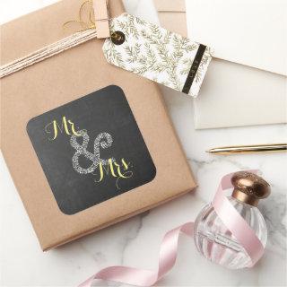 Chalkboard Autumn Wedding Mr & Mrs Party Square Sticker