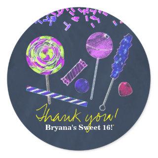 Chalkboard Candy Land Sweets Chalk Doodles Party Classic Round Sticker