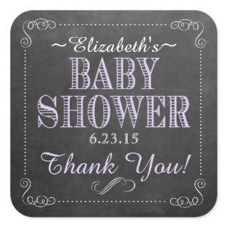 Chalkboard Image Baby Shower Purple Square Sticker
