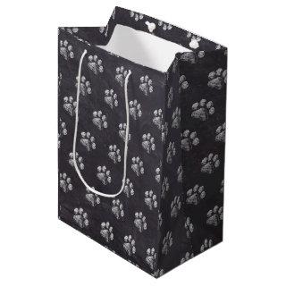 Chalkboard - Puppy Pawty - Dog Birthday Paw Print Medium Gift Bag