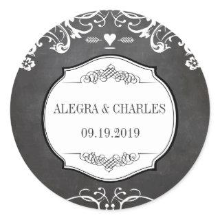 Chalkboard Typography Weddings Classic Round Sticker
