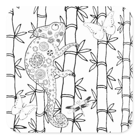Chameleon Doodle Square Sticker