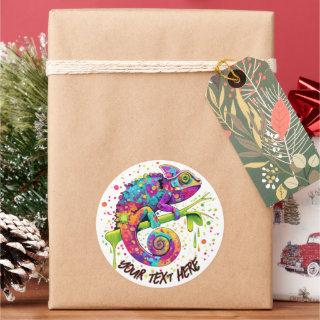 Chameleon Paint Stains Watercolor Style Classic Round Sticker