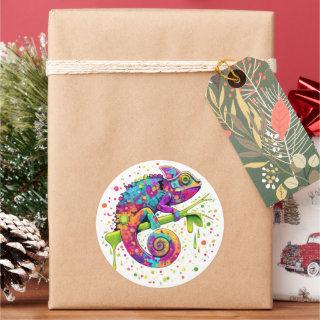 Chameleon Paint Stains Watercolor Style Classic Round Sticker